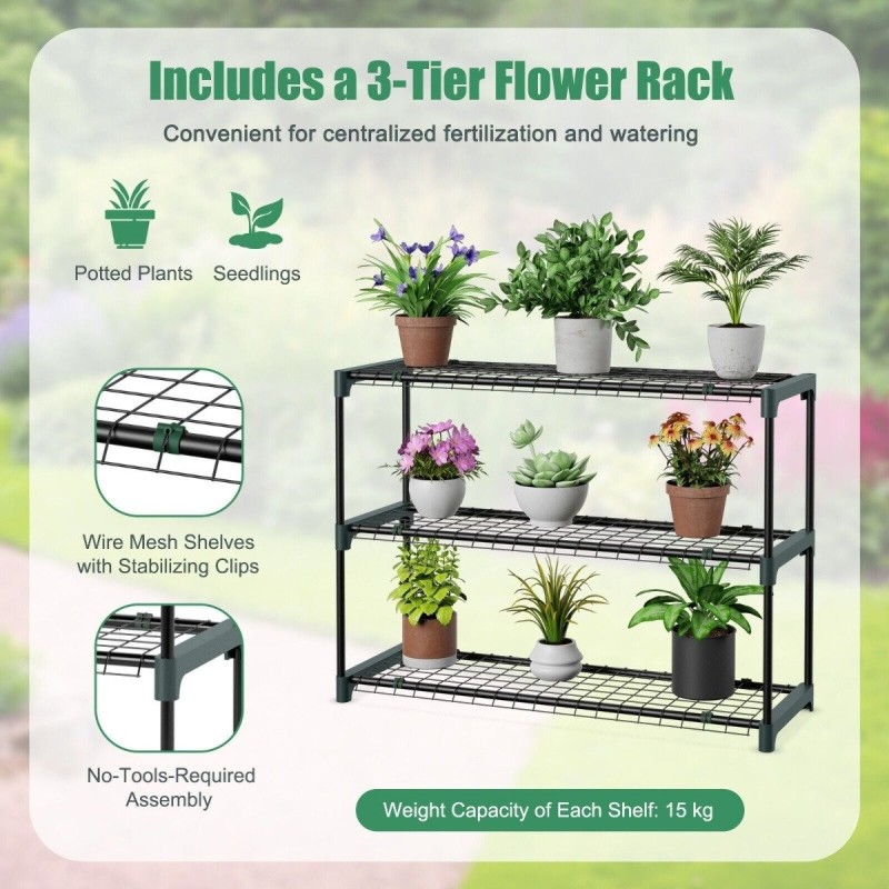 Käveltävä kasvihuone vihreä 3-tasoinen hyllyllä 200x100x215cm