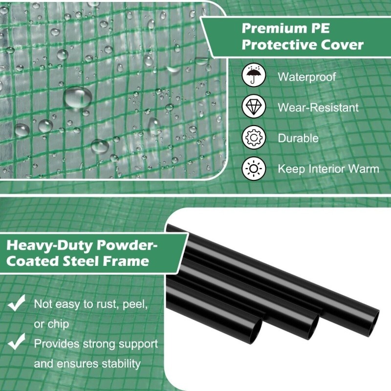 Käveltävä kasvihuone vihreä 3-tasoinen hyllyllä 200x100x215cm