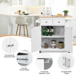 Liikuteltava keittiösaareke valkoisella kumipuupinnalla ja säilytystilalla