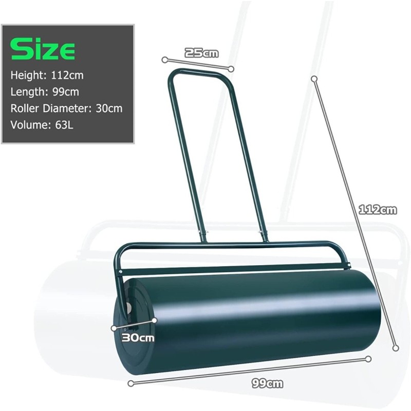 Vihreä kestävä 63L puutarhanurmikon jyrä u-kahvalla