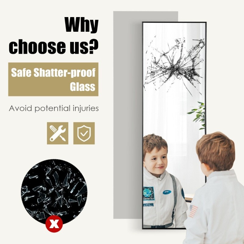 Koko vartalon musta ripustettava peili alumiinikehyksellä