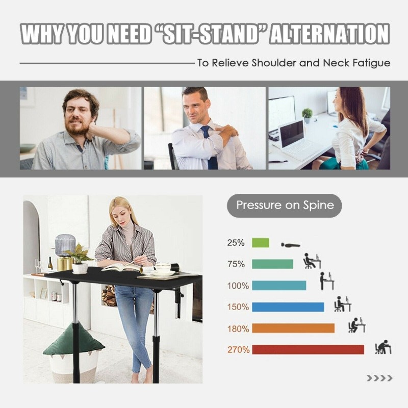 Korkeussäädettävä kannettavan pöytä pyörillä kotiin ja toimistoon