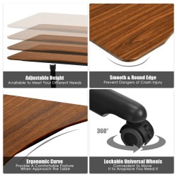 Korkeussäädettävä kannettavan pöytä pyörillä kotiin ja toimistoon