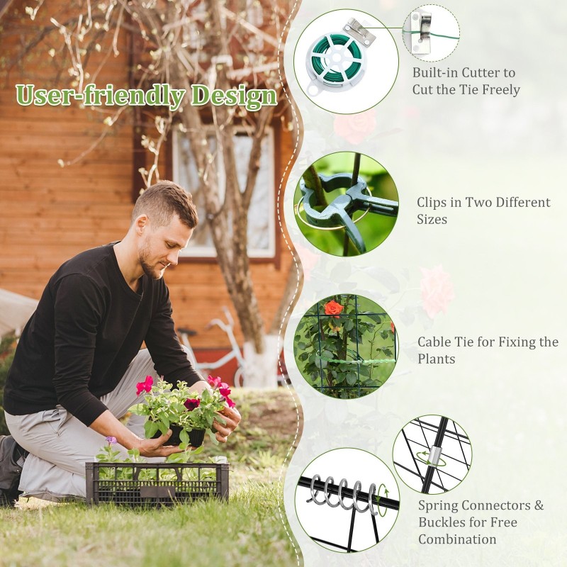 Kahden pakkauksen vihreä kurkkutuki lisävarusteilla puutarhaan