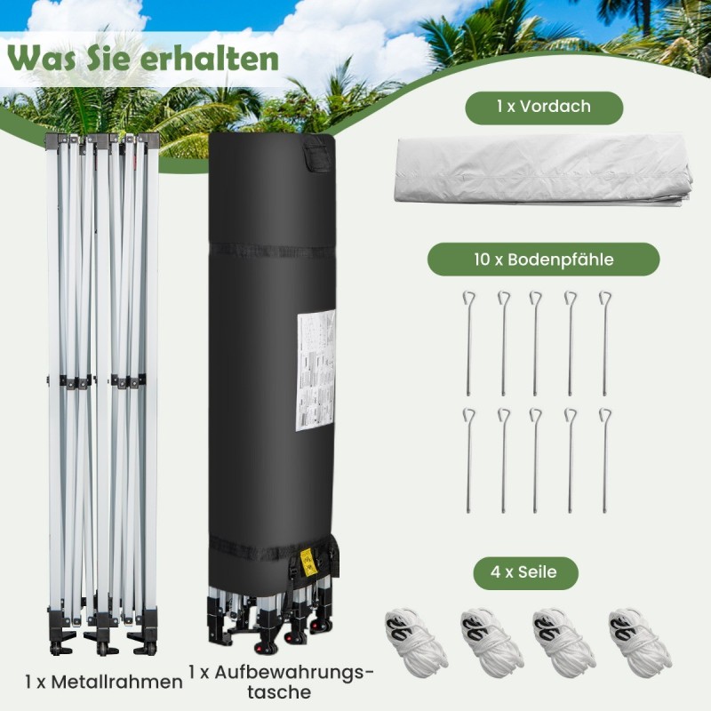 Suuri valkoinen pop-up-aurinkosuojateltta pyörillä ulkokäyttöön