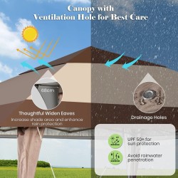 Rullattava pop-up paviljonki pyörillä, 4x4 m, beige