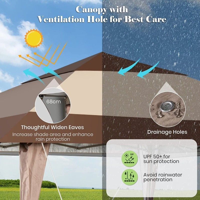 Rullattava pop-up paviljonki pyörillä, 4x4 m, beige