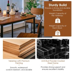 Teollinen ruokailuryhmä, korkea pöytä ja baarituolit, pähkinäpuu