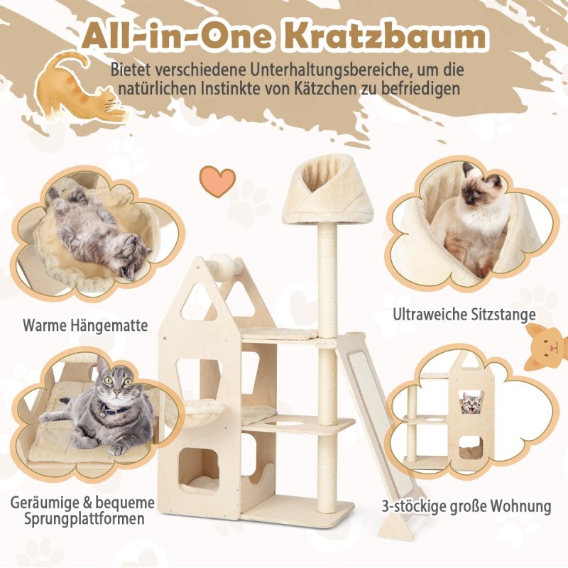 Monitasoinen kissapuu sisalilla ja plyysillä - luonnonväri