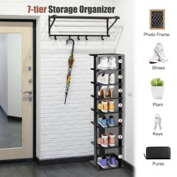 Musta pystysuuntainen kenkäteline 7 hyllyllä