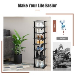 Musta pystysuuntainen kenkäteline 7 hyllyllä