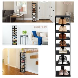 Musta pystysuuntainen kenkäteline 7 hyllyllä