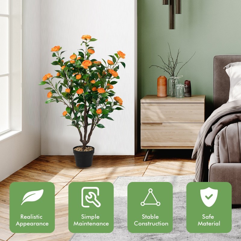 Keinotekoinen kameliapuu vihreä keltainen kukkiva koristekasvi