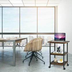 Kolmitasoinen säädettävä tulostinteline pyörillä, ruskea