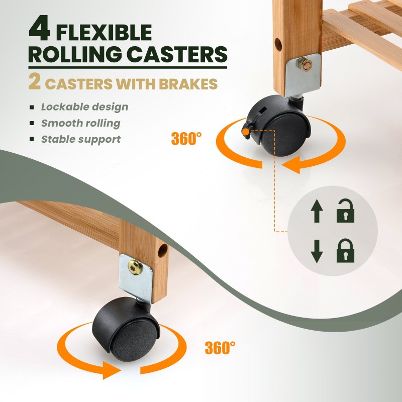 Bambuvaunu 3-tasoinen rullavaunu luonnollinen säilytysratkaisu