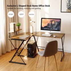 L-muotoinen kulmapöytä, jaettava, ruskea, puu ja metalli