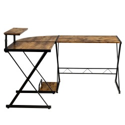 L-muotoinen kulmapöytä, jaettava, ruskea, puu ja metalli