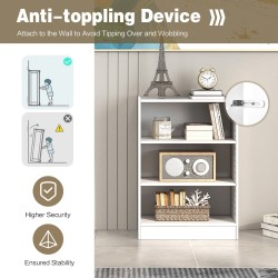 Valkoinen 3-tasoinen kirjahylly kaatumisenestolla