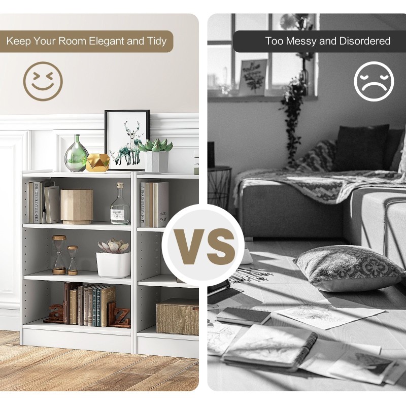 Valkoinen 3-tasoinen kirjahylly kaatumisenestolla