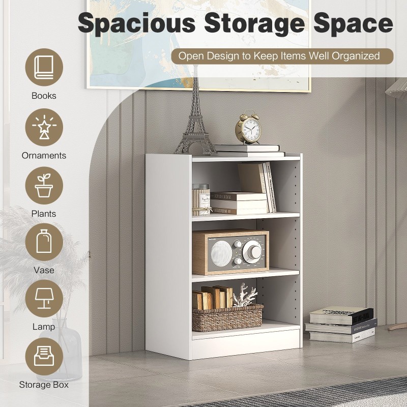 Valkoinen 3-tasoinen kirjahylly kaatumisenestolla