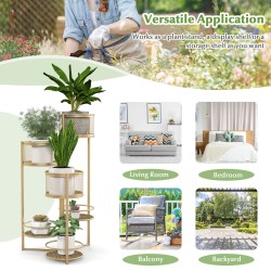 Kokoontaitettava kultainen metallinen 6-tasoinen kukkateline