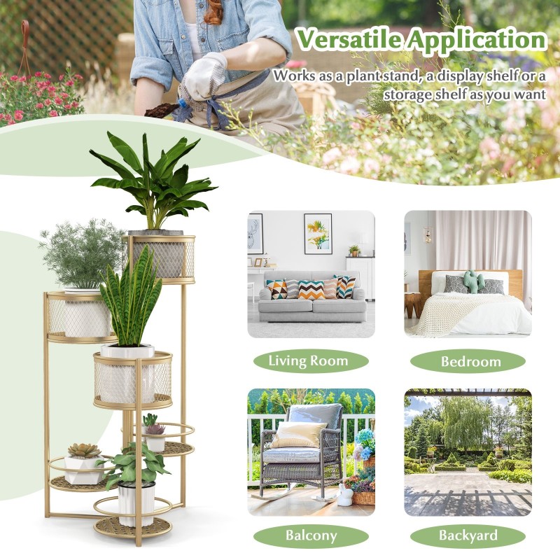 Kokoontaitettava kultainen metallinen 6-tasoinen kukkateline