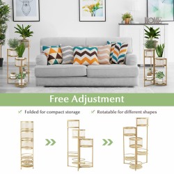 Kokoontaitettava kultainen metallinen 6-tasoinen kukkateline