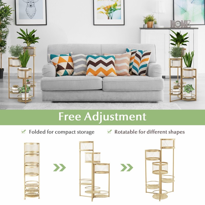 Kokoontaitettava kultainen metallinen 6-tasoinen kukkateline