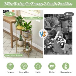 Kokoontaitettava kultainen metallinen 6-tasoinen kukkateline