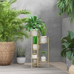 Kokoontaitettava kultainen metallinen 6-tasoinen kukkateline