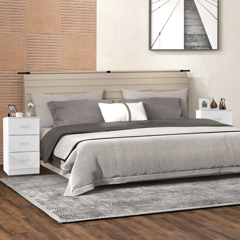 Valkoinen 3-laatikkoinen puinen lipasto kaatumisenestolla