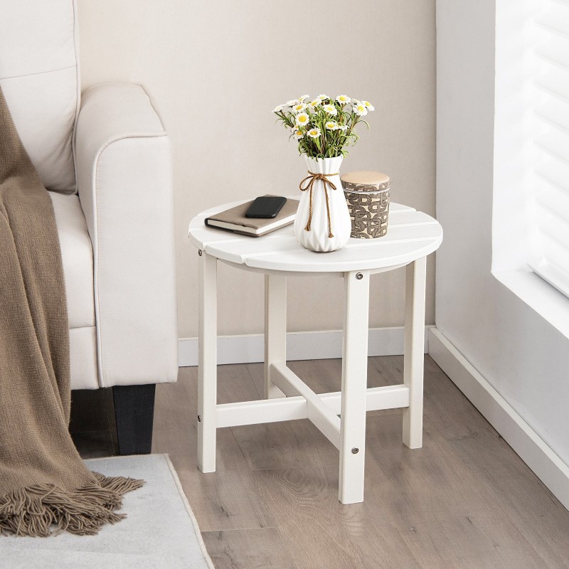 Valkoinen säänkestävä ulkosivupöytä kierrätetystä HDPE-muovista