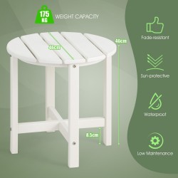 Valkoinen säänkestävä ulkosivupöytä kierrätetystä HDPE-muovista