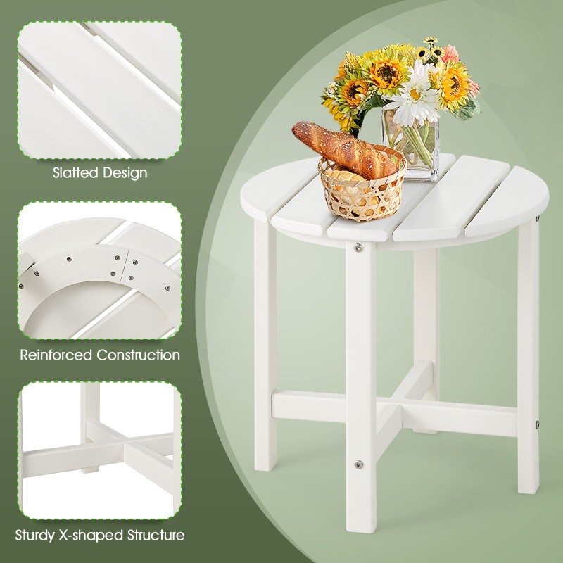 Valkoinen säänkestävä ulkosivupöytä kierrätetystä HDPE-muovista