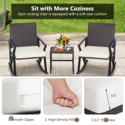 Kolmen osan ruskea rottinkinen bistrosetti keinutuoleilla