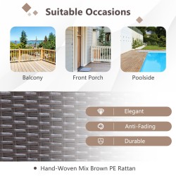 Kolmen osan ruskea rottinkinen bistrosetti keinutuoleilla