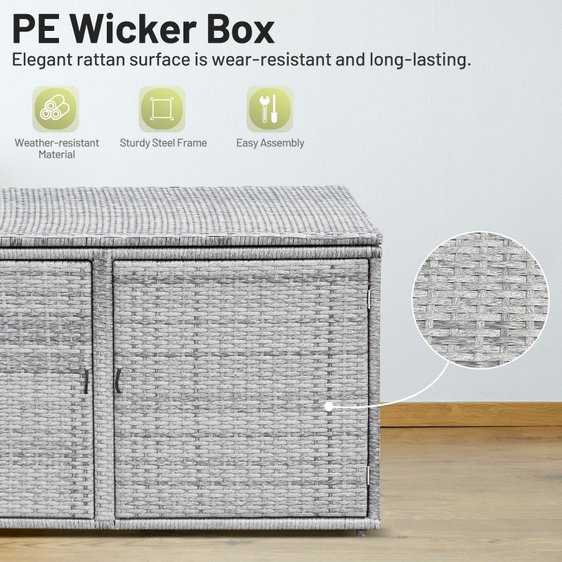 Harmaa 330L 2-tasoinen ulkokäyttöön PE-rottinkinen säilytyslaatikko