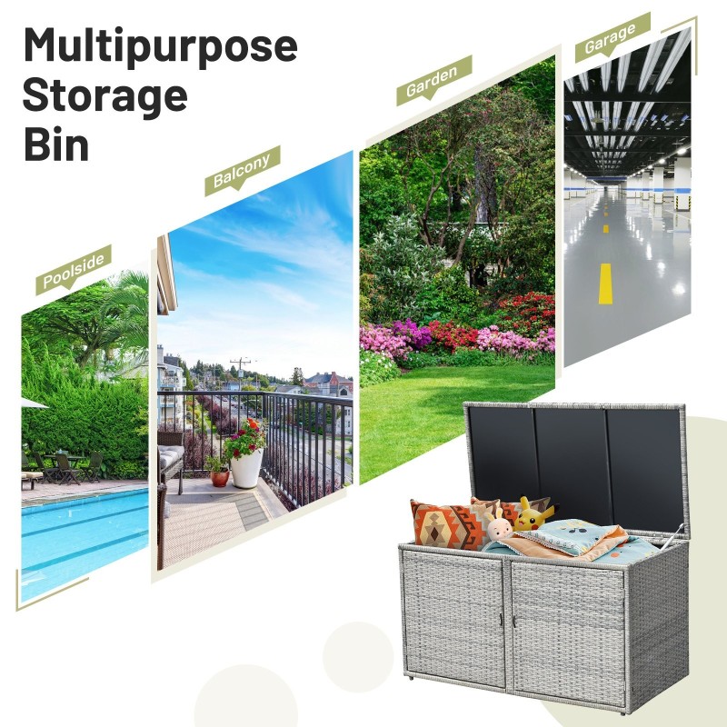 Harmaa 330L 2-tasoinen ulkokäyttöön PE-rottinkinen säilytyslaatikko