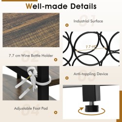 Rustiikkinen viinikaappi lasitelineellä ja hyllyillä, ruskea