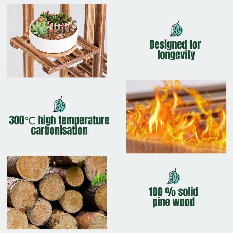 6-tasoinen ruskea puinen kasviteline kaatoestolla