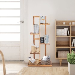 Monitasoinen ruskea mäntyinen kukkateline kuudelle ruukulle