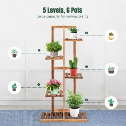 Monitasoinen ruskea mäntyinen kukkateline kuudelle ruukulle