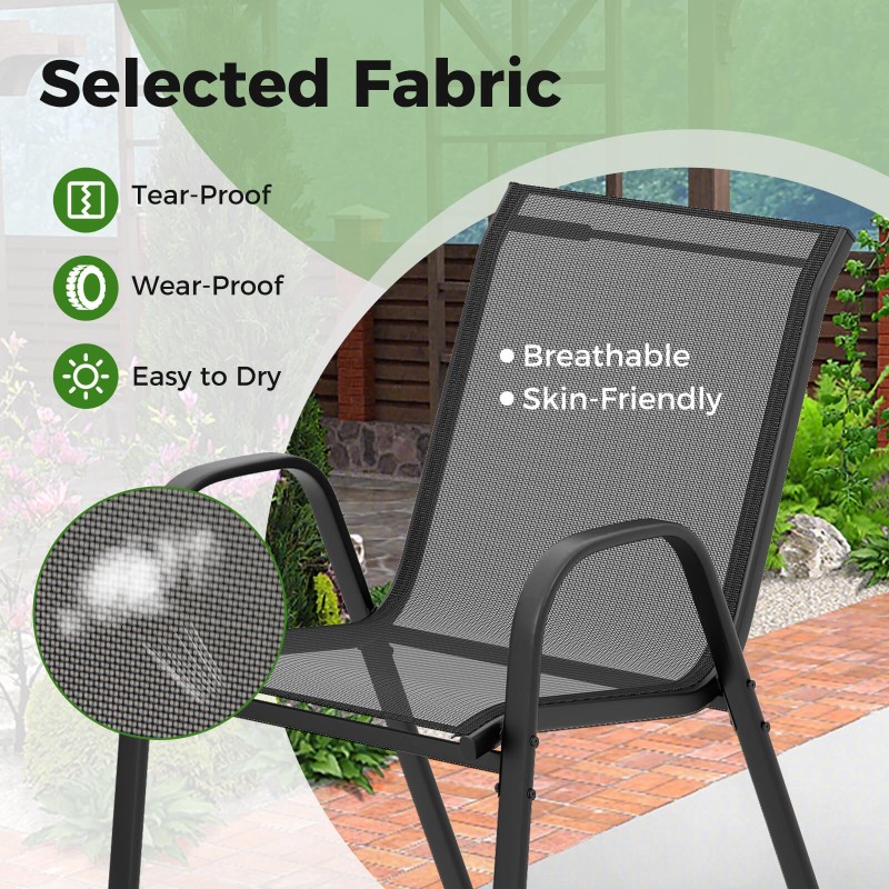 Kolmen osan ulkobistrosarja harmaa pinottavilla tuoleilla