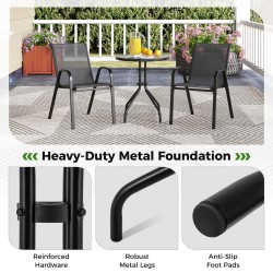 Kolmen osan ulkobistrosarja harmaa pinottavilla tuoleilla