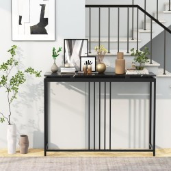 Musta kapea konsolipöytä marmorikuvioisella kannella 120 cm