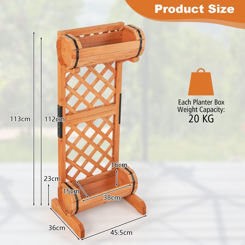 Puinen korkea istutuslaatikko säleiköllä, oranssi, 45,5x36x113 cm