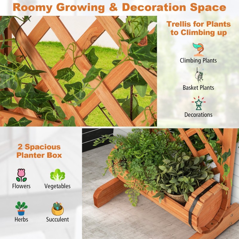 Puinen korkea istutuslaatikko säleiköllä, oranssi, 45,5x36x113 cm