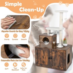 Kissan puutorni ja piilotettu kissanvessa, rustiikkinen ruskea