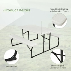 Taitettava valkoinen piknikpöytäsetti ulkoiluun ja perhekäyttöön