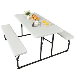 Taitettava valkoinen piknikpöytäsetti ulkoiluun ja perhekäyttöön